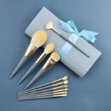 👉 Kwast blauwe zijde active Schoonheid>Make-up kwasten 10 stuks / set make-up maïs vezel haar losse poeder borstel gezicht en oog kwast, stijl: met zak