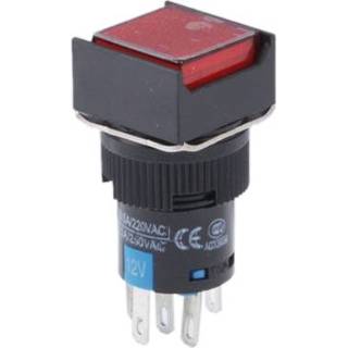 Vierkante knop rood active Auto DIY Push Switch met Lock&LED-indicator, AC 220V (rood) 7442935346366