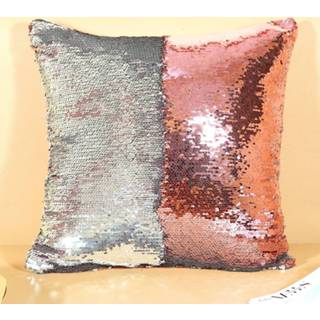 👉 Paillet roze zilver active DIY Tweekleurige Glitter Pailletten Sierkussen Case Omkeerbare Sequin Magische Kleur Veranderende Kussensloop, Maat: 40 * cm (Roze + Zilver)