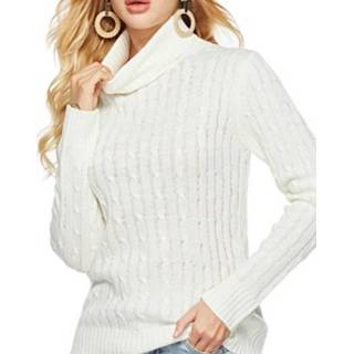👉 Coltrui wit XL active kleding vrouwen Dames gebreid dieptepunt overhemd slanke trui, maat: (wit)