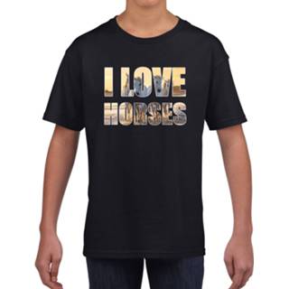 Shirt active kinderen zwart I love horses / paarden t-shirt kids