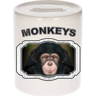 👉 Spaarpot active kinderen Dieren leuke chimpansee - monkeys/ apen spaarpotten 9 cm