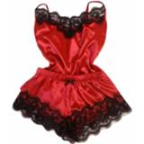 👉 Slinger rood l active kleding Sexy pyjama-set met gespleten kanten slinger, maat: (rood)