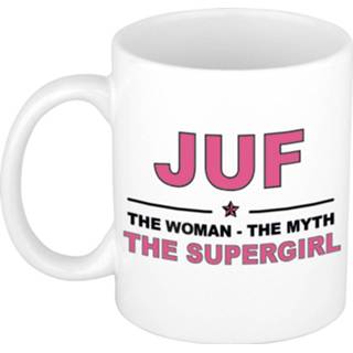 👉 Koffiemok active vrouwen Juf the woman, myth, supergirl cadeau / theebeker 300 ml