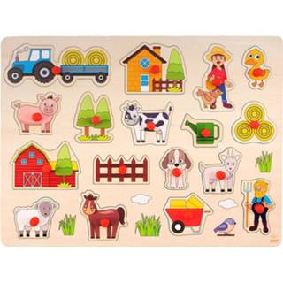 Puzzel houten kinderen knopjes/noppen speelgoed boerderij thema 40 x 30 cm