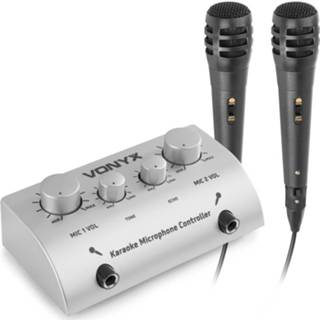 👉 Karaoke set zilver active Vonyx AV430 met 2x microfoon en mixer - 8715693066265