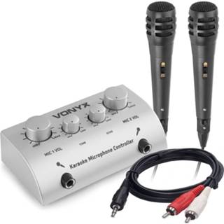 Karaoke set zilver active Vonyx AV430 met telefoonkabel en 2x microfoon - 8720105708107