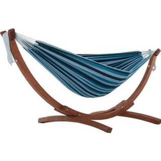 👉 Hangmat houten active Vivere Dubbele Katoenen met Massief Standaard - Blue Lagoon 713799003236