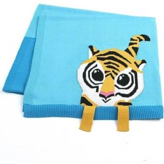 👉 Deken blauw active kinderen Cartoon Tiger gebreide (blauw)