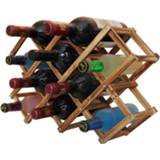 👉 10 flessenrekken Opvouwbare wijnstandaard Houten wijnhouder Keukenbar Displayplank (Carbon Baking)