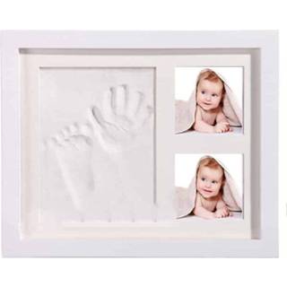 👉 Fotolijst witte houten active baby's Massief babyhanden en voeten met drie frames Modderafdruk hoes (witte modder)