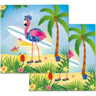 Tafel active 20x Dieren thema flamingo servetten 33 x cm