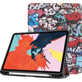 👉 Pencil active IPad Air 2020 hoes - 10.9 inch Tri-Fold Book Case met Apple Houder Graffiti 8719793113553