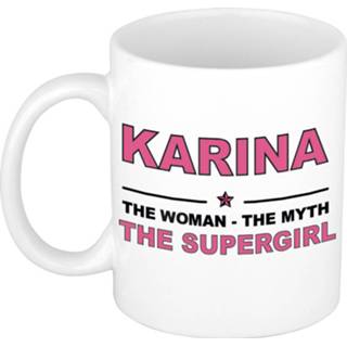 👉 Koffiemok multi keramiek vrouwen Namen / theebeker Karina The woman, myth supergirl 300 ml