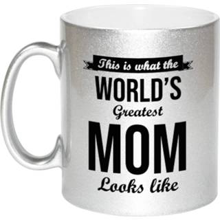 👉 Koffiemok zilveren active Worlds Greatest Mom cadeau / theebeker 330 ml