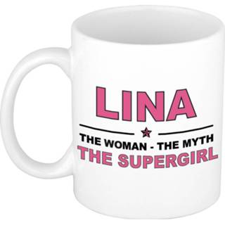 👉 Koffiemok multi keramiek vrouwen Namen / theebeker Lina The woman, myth supergirl 300 ml