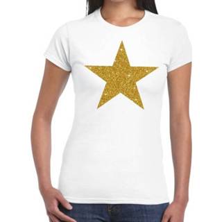 👉 Shirt gouden active vrouwen wit Ster glitter tekst t-shirt dames