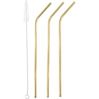 👉 Borstel RVS goud active 3x Herbruikbare drinkrietjes 21 cm met