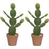 👉 Kunst plant active groene bruine 2x Opuntia/schijfcactus kunstplanten 63 cm in pot