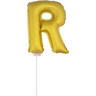 👉 Opblaasletter gouden opblaas letter ballon R op stokje 41 cm