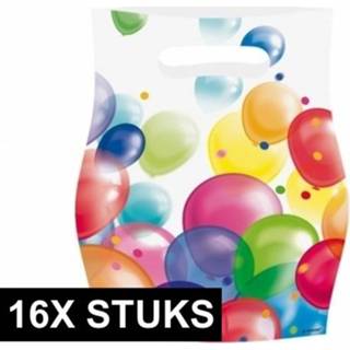 👉 Feestzakje plastic 16x Feestzakjes met ballonnenopdruk 16x23cm