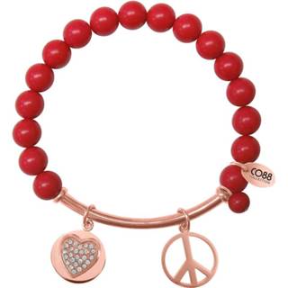 👉 Armband staal rekarmband vrouwen active rood CO88 met bedels bar/hart/peace rosé/rood 8CB-50007 8718754157278