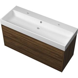 👉 Badmeubel wit Bewonen Loft met polystone wastafel 2 kraangaten en onderkast symmetrisch - Cabana oak/Mat 120x46cm (bxd)