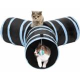 👉 Kattentunnel blauw active Opvouwbare 3 uitgangen met hangende bal (blauw)