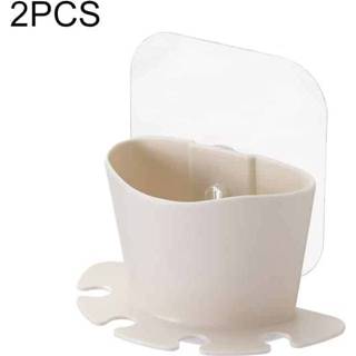 👉 Zuignap beige plastic active 2 STKS Badkamer Multifunctionele Krachtige Rek Tandenborstel Opbergrek Houder (Beige)