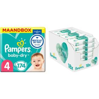 👉 Pamper 4 174 864 active baby's Pampers Baby-Dry maandbox maat luiers en Aqua Pure billendoekjes Pakket 6019939665642