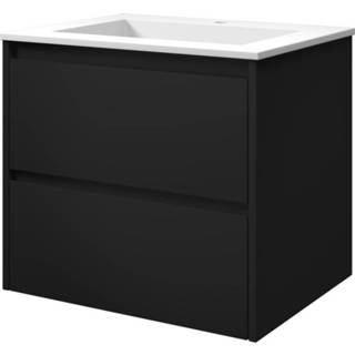 👉 Badmeubel zwart wit Bewonen Elegant met polystone wastafel 1 kraangat en onderkast symmetrisch - Mat zwart/Mat 60x46cm (bxd)