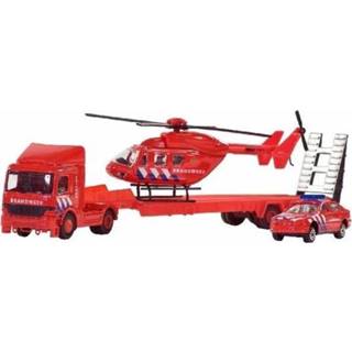 Active Brandweer set auto/helikopter/vrachtwagen 26 cm