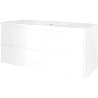 👉 Badmeubel porselein keramische glans wit Bewonen Elegant met wastafel enkel 1 kraangat en onderkast symmetrisch - 120x46cm (bxd)