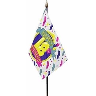 👉 Happy 18th Birthday zwaaivlaggen plastic stokje