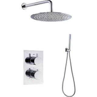 👉 Chroom messing rond wand talpa thermostaatkraan Saniclear inbouwregendouche 20cm met wandarm 7432030639692