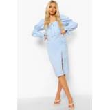 Midi Rok Met Ruches En Zijsplit, Baby Blue