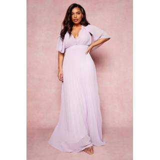 👉 Plus Geplooide Bruidsmeisjes Maxi Jurk Met Cape Detail, Lilac