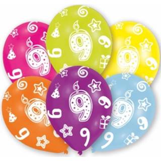 👉 Ballon multikleur 12x Stuks 9 Jaar Thema Verjaardag Ballonnen Van 27,5 Cm - Leeftijd Feestartikelen/versieringen 8720276041409