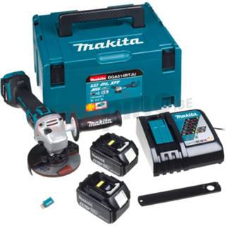 👉 Haakse slijper active Makita DGA514RTJU 18V Li-Ion Accu AWS set (2x 5.0Ah accu) in Mbox - 125mm koolborstelloos