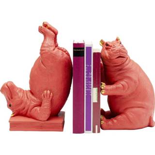 👉 Boekensteun roze polyresin active Kare Hippo Pink (set van 2) 4025621523024