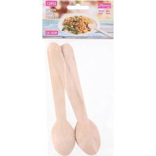 👉 Bestek houten One Size bruin wegwerp lepels 12 stuks 8719538462137