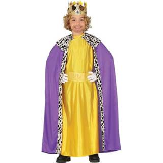 👉 Active jongens paars geel Carnavalskleding koning paars/geel met cape voor