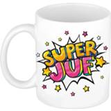 👉 Wit Super juf bedank mok / cadeaubeker met sterren 300 ml