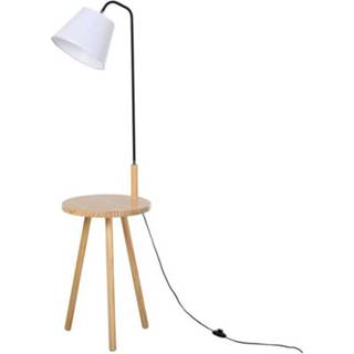 👉 Vloerlamp wit active HOMCOM gebogen lamp met houten tafel, 4251774968577