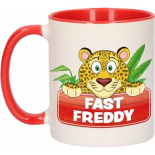 👉 Beker rood wit kinderen Kinder luipaarden mok / Fast Freddy 300 ml - Action products