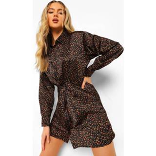 👉 Luipaardprint Mini Wikkel Blouse Jurk, Black