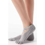 👉 Sokken antislip active schoenen 2 paar vijfvingerige cross-lace yoga katoenen mode sport dans sokken, maat: one size (volledige teen (lichtgrijs))