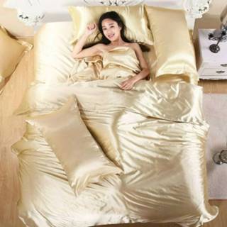 👉 Beddengoed satijn zijde textiel active Pure Set Thuis Bed Dekbedovertrek Laken Kussenslopen, Maat: 1.5m vierdelige (Camel)