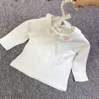 👉 Borduurpatroon roze active schoonheid baby's Babymeisje Kleine revers Dieptepunt T-shirt met lange mouwen (kleur: zwaan Maat: 90 cm)