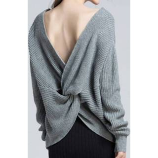 👉 Pullover grijs l active kleding vrouwen Herfst en winter dames V-hals lekkende trui, maat: (grijs)